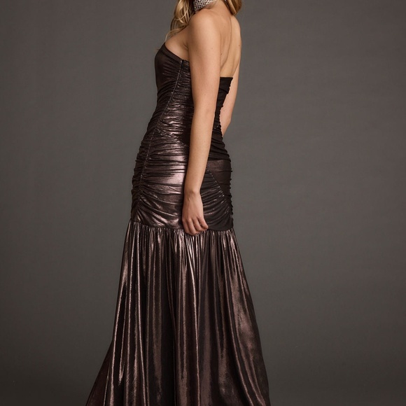 12th Tribe LaBelle Gunmetal Metallic Drop Waist Maxi Dress Size SS - Picture 2 of 3